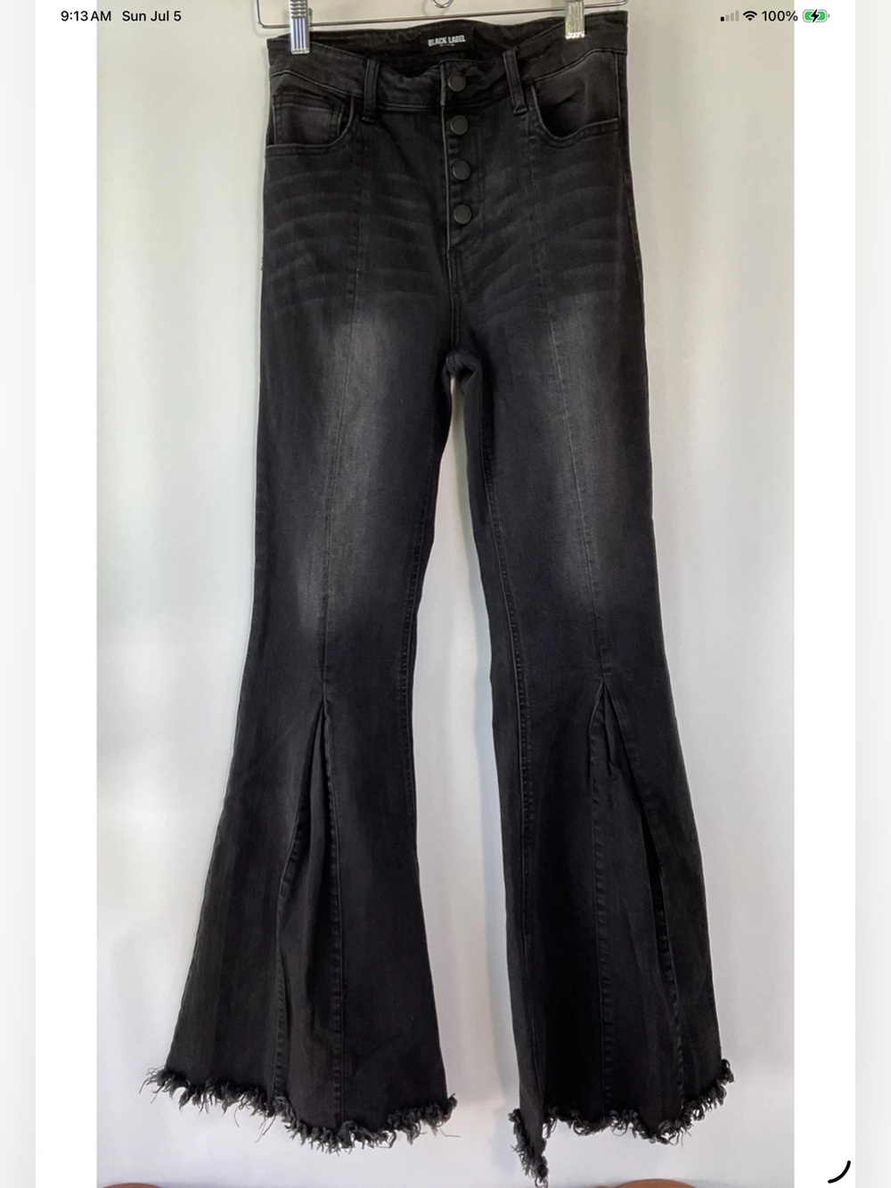 Black Label C'est Toi Mid Rise Wide Flare Raw Hem Bell Bottom Jeans 5/26"